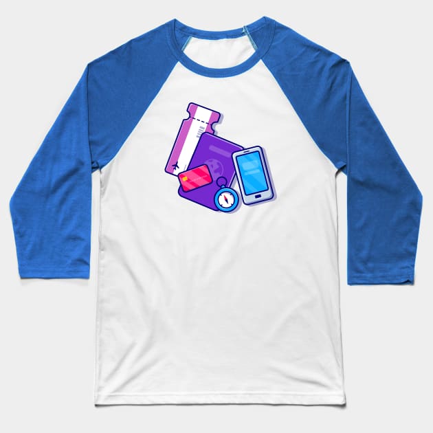 Passport, Boarding Pass, Compass, Card And Hand Phone Baseball T-Shirt by Catalyst Labs